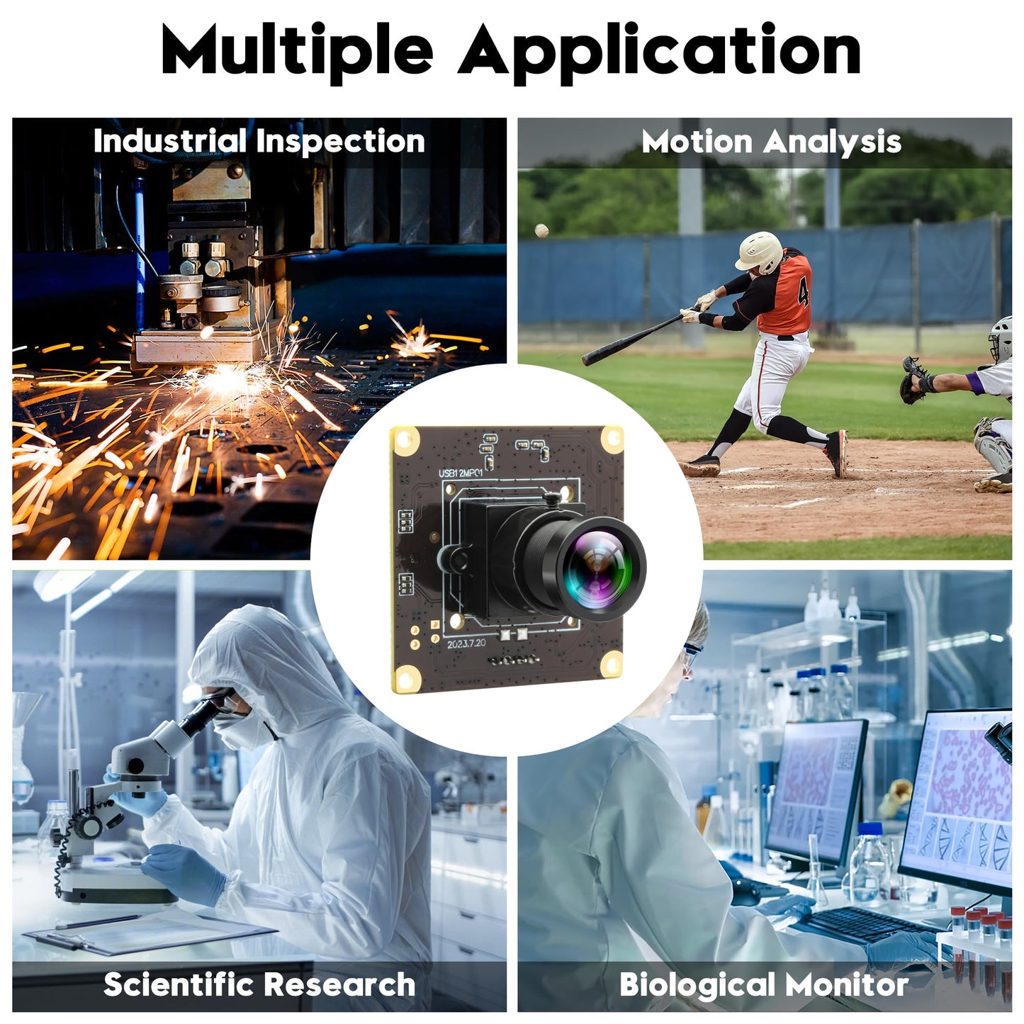 12MP USB Camera Module 4K 120fps High Speed Golf Swing Camera with 25mm Narrow Field of View M12 Lens Low Illumination Industrial Lightburn Embedded for Linux Windows Mac OS