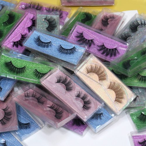Wholesale Lashes, 3D Faux Mink Eyelash Bulk, 18mm Handmade Reusable Eye Lash, 5 Styles Dramatic Fluffy False Lash with Glitter Portable Packing (Fluffy 5 styles-100 pairs)