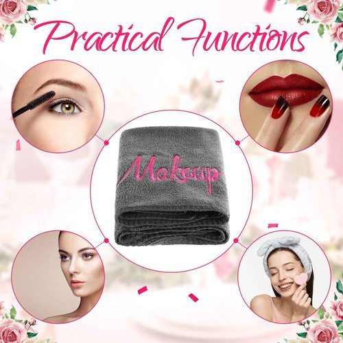 Preboun 96 Pack Makeup Remover Cloths, 13 x 13 Inch Makeup Towels Bulk Soft Microfiber Face Towels Reusable Makeup Washcloths with Makeup Embroidery for Women Skin (Gray)