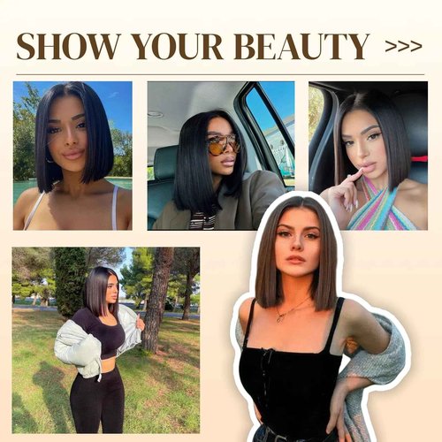 aallinine 13x4 Lace Front Bob Wigs Human Hair HD Lace Bob Wig Human Hair Straight Frontal Bob Wigs for Black Women Pre Plucked with Baby Hair 10 Inch Natural Color