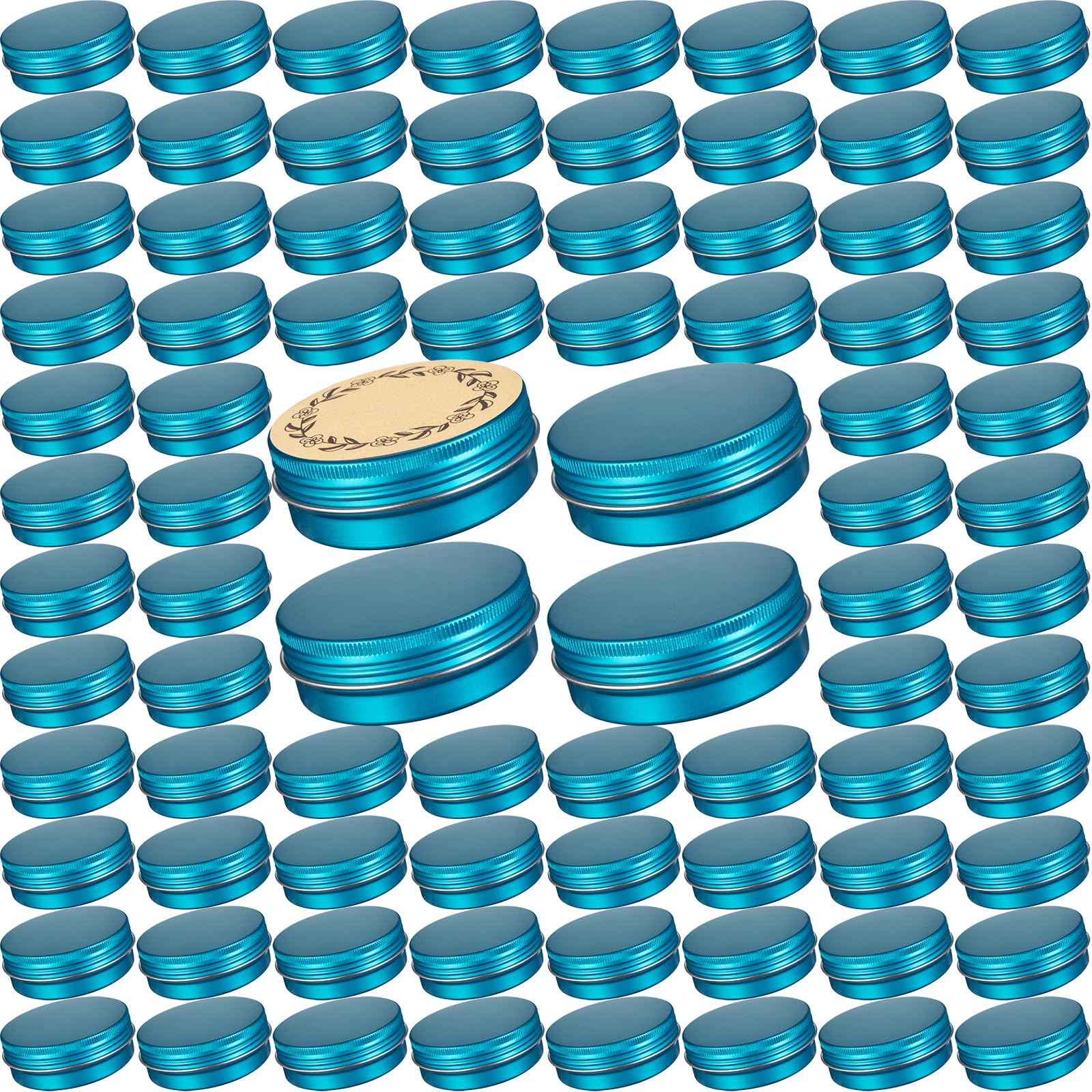 2 oz / 60ml Bulk Packaging Screw Top Aluminum Tin Jar with Screw Lid and Blank Labels (Lake Blue)