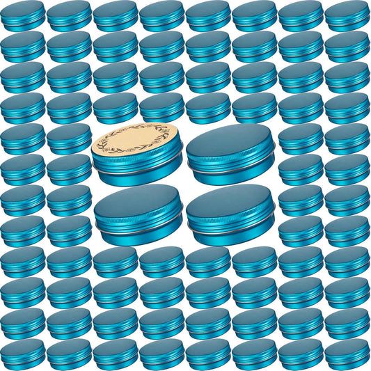 2 oz / 60ml Bulk Packaging Screw Top Aluminum Tin Jar with Screw Lid and Blank Labels (Lake Blue)