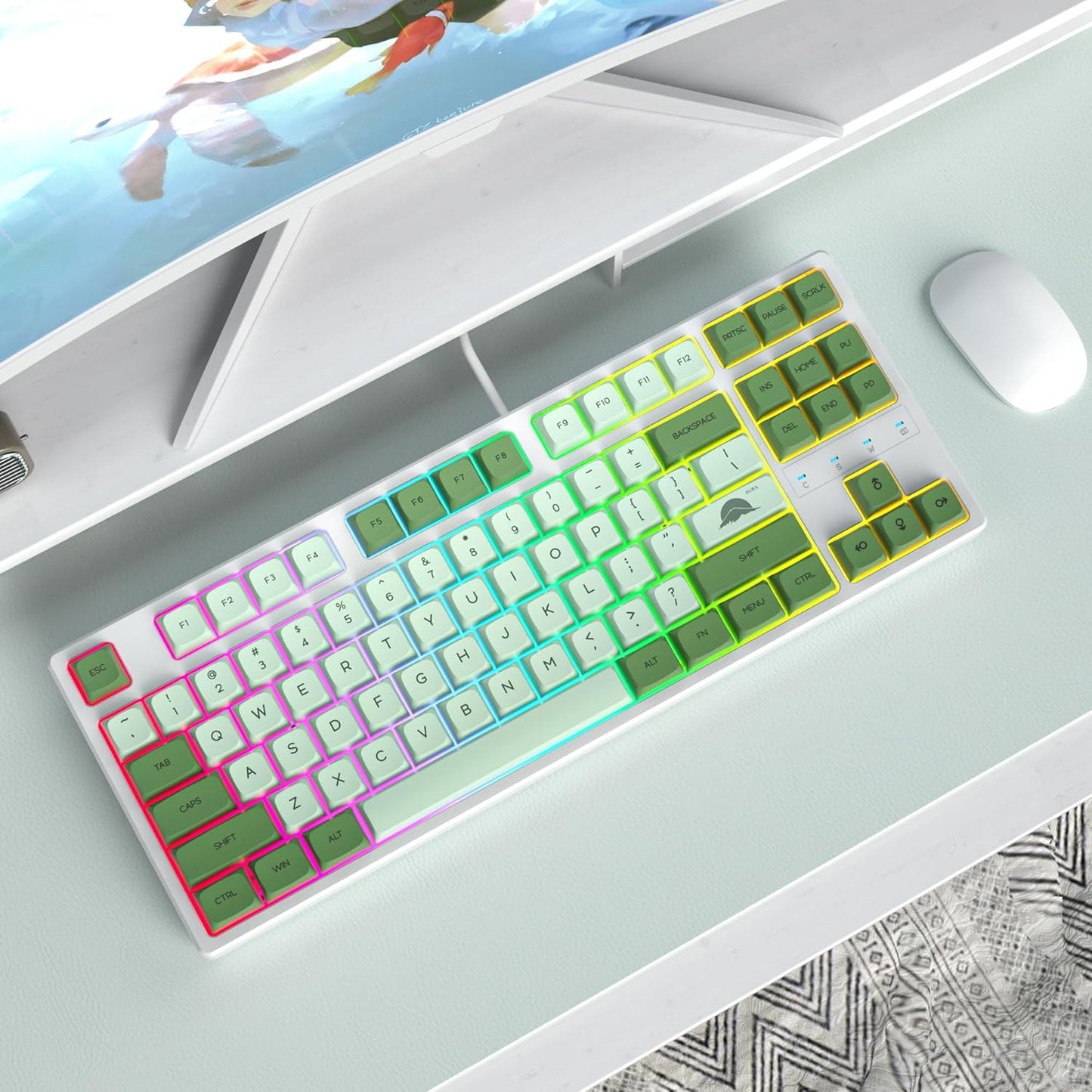 60 Percent Gaming Keyboard Green Matcha Keyboard 61 Keys Wired Mechanical Keyboard Red Switch RGB MDA Keycaps for Windows PC Laptop Gamers(61 Matcha)