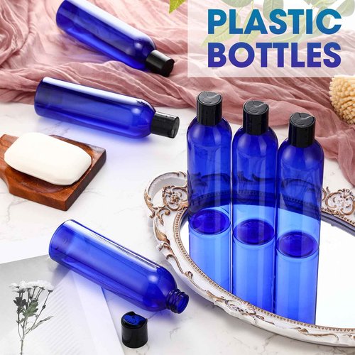 Eccliy 60 Pack 8oz Empty Plastic Squeeze Bottles with Disc Caps Travel Containers Refillable Plastic Empty Bottles with Caps for Shampoo, Lotions, Liquid Body Soap, Creams (Blue)