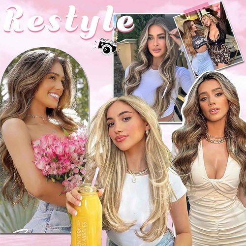 Clip in Hair Extensions Real Human Hair Clip in Extensions for Women Balayage Chocolate Brown to Honey Blonde Straight Remy 100% Human Clips ins Extension 8pcs Double Weft 22 inch 4oz/110g