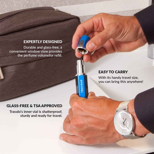 Travalo Vector Travel Perfume Atomizer with U-Change System - Leak-Proof and TSA Approved for Air Travel - Stylish Mini Perfume Refillable Bottle with Case - Silver 0.17oz