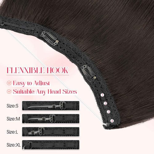 Rich Choices 100% Real Human Halo Hair Extensions for Women Remy Halo Extension Invisible Wire Hairpiece Clip in One Piece Hairpiece Upgrade Adds Weight 80g 18 Inch #1B Natural Black