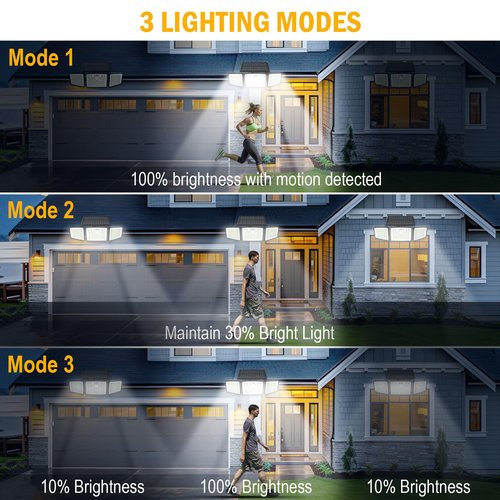 daphino 2500LM Solar Lights Outdoor with Motion Sensor,3 Head 270° Wide Angle Street Area Lights,IP65 Waterproof Security Lighting with 3 Modes(Remote,2 Pcs)