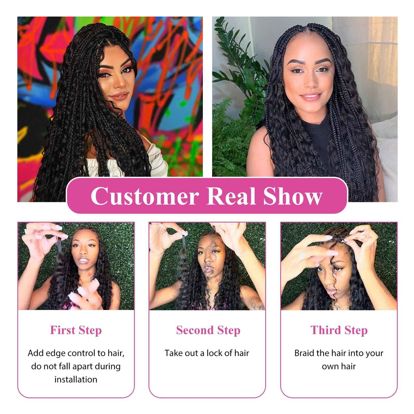 Human Braiding Hair, 3 Bundles 150g Water Wave Bulk Boho Hair for Braiding, 12A Curly Human Braiding Hair for Boho Knotless Braids Bundles Natural Color 20 Inch