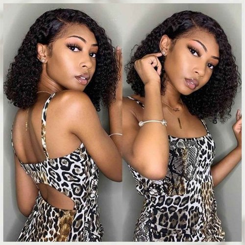 Short Bob Wigs Human Hair Deep Wave Bob Wig 200% Density 13x4 Deep Curly Virgin Remy Wigs Human Hair Pre Plucked Glueless HD Transparent Lace Frontal Natural Hairline Bob Wig for Women(12INCH)