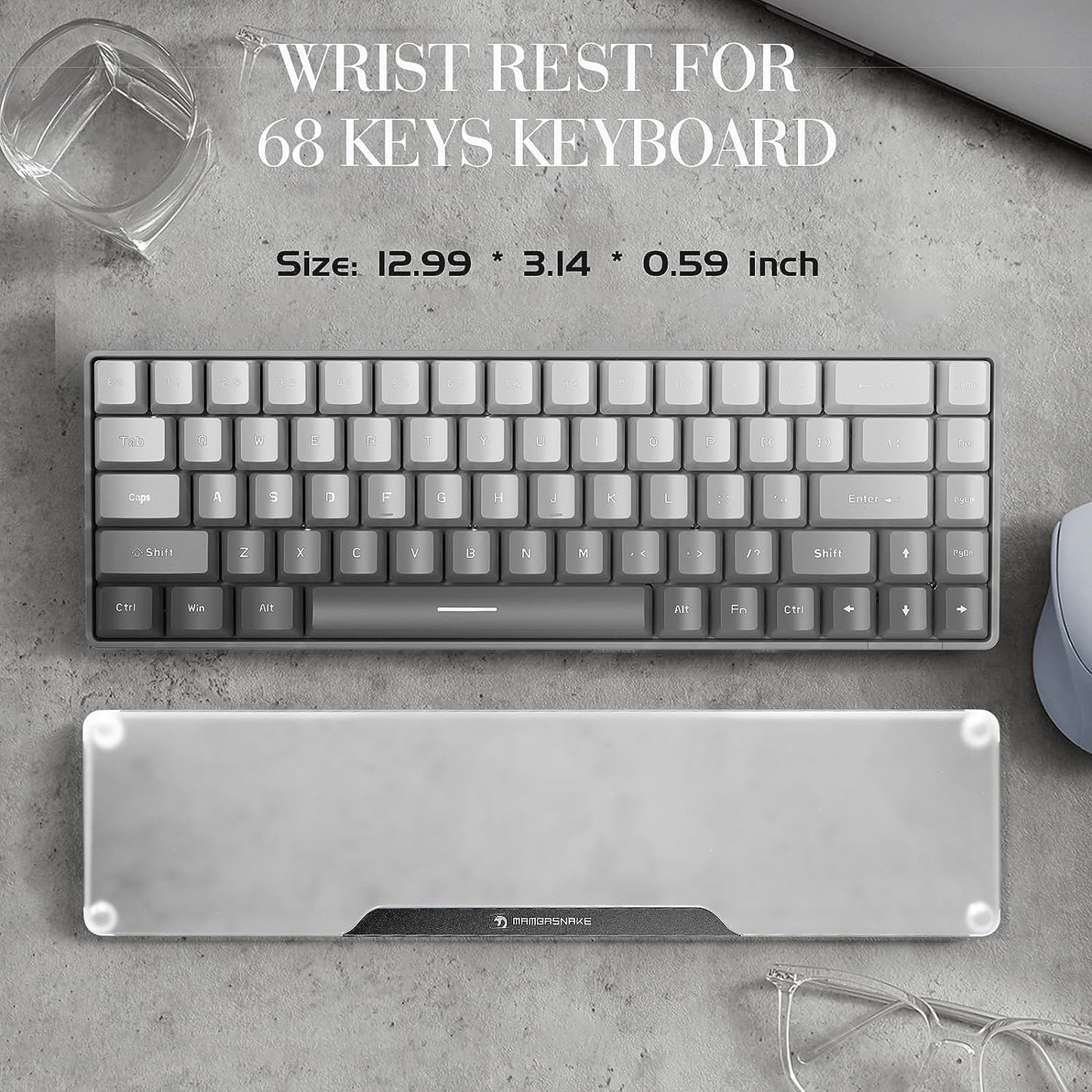 Acrylic Keyboard Wrist Rest-Black 68Key Ergonomic Palm Rest for Computer Keyboard
