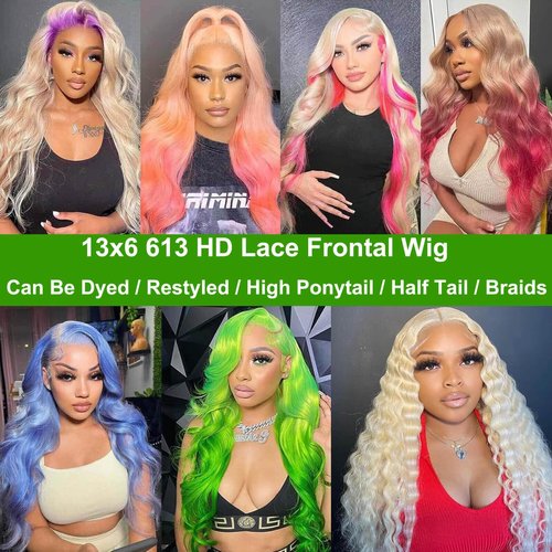 613 13x6 Lace Front Wig Human Hair 613 HD Lace Frontal Wig Blonde Lace Front Wigs Human Hair Pre Plucked Brazilian 180 Density Straight Lace Front Wigs Human Hair Glueless Wigs for Women 22 Inch