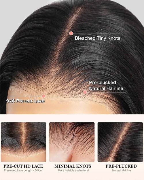 Curtain Bangs Face-Framing 9x6 Glueless Wigs Human Hair Pre Plucked Pre Cut HD Lace 200 Density Loose Body Wave Lace Front Wigs Layered Ready to Wear Closure Wigs Human Hair for Black Women 18 Inch