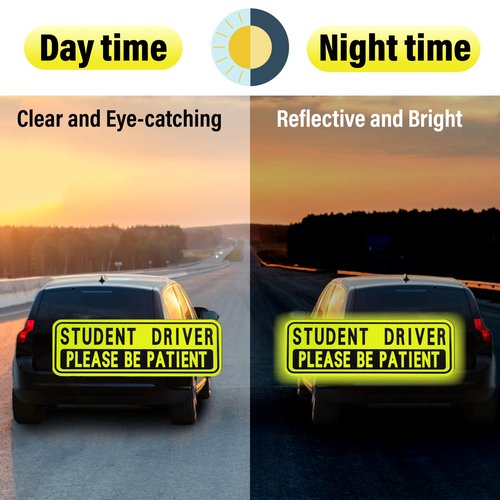 BFXM 4 PCS Student Driver Magnet for Car, Please Be Patient Funny Magnetic Student Driver, New Driver Safety Warning Bumper Sticker Signs, Reusable Movable Rookie Driver Reflective Magnets Stickers
