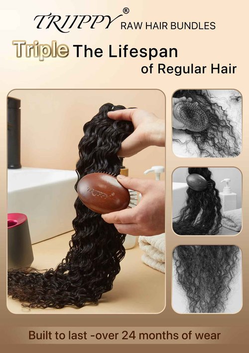 TRIIPPY Raw Water Wave Human Hair Single Bundle,Triple Lifespan Than Regular Virgin Hair No.1 Sales Of Raw Hair Bundles(14 Inches) Keep Soft and Smooth After Multiple Washes 100% Indian Raw Hair
