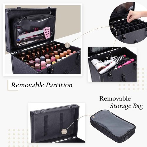 Frenessa Rolling Nail Case - Wheeled Vegan Leather Manicure Storage Organizer for Nail Technicians, Cosmetologists, and Stylists