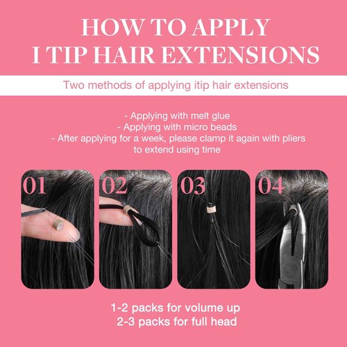 GOO GOO I Tip Hair Extensions, Real Human Hair, 20inch 100g 100S, Cold Fusion I Tip, Invisible Remy, Jet Black