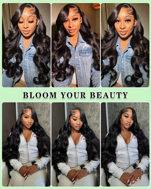 Kapelli Hair Glueless HD Lace Front Wigs Human Hair Pre Plucked Bleached Knots with Baby Hair 200% Density 9x6 Body Wave Lace Closure Wigs for Black Women Natural Black Color 24 Inch
