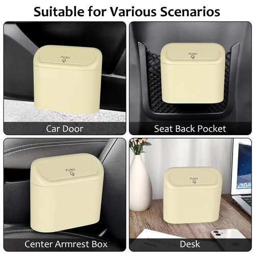 Accmor Car Trash Can, Portable Vehicle Trash Bin with Lid, Car Dustbin Garbage Organizer Holder with One Roll Trash Bag, Leakproof Hanging Mini Cars Storage Bag Container for Auto, SUV, Office (Beige)