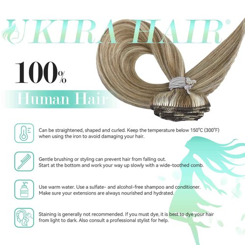 Ukira Blonde Hair Extensions Real Human Hair, 18 Inch 120g 7pcs 18/60 Ash Blonde Highlighted Bleach Blond Clip in Hair Extensions, Natural Straight Remy Human Hair Clip in Extensions for Women