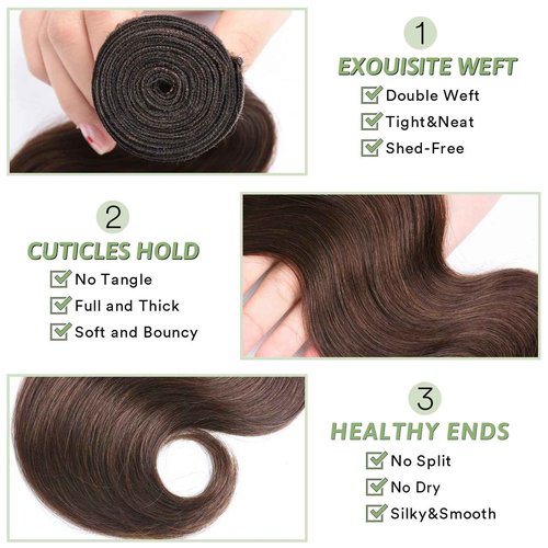 #4 Chocolate Brown Human Hair Bundles Body Wave 16 18 20 inch 100% Unprocessed Brazilian Virgin Hair Extensions 12A Quick Weave Bundles Human Hair Double Weft