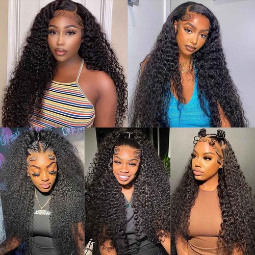 Tyiu 12 Inch Deep Wave Lace Front Wigs Human Hair Wigs for Women 13x6 Deep Curly Lace Frontal Wigs 250 Density HD Lace Front Wigs Human Hair Pre Plucked with Baby Hair