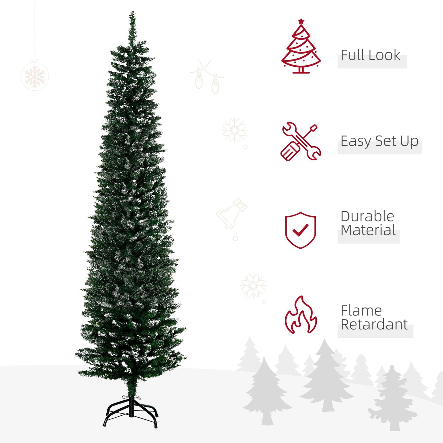 6FT Artificial Snow Dipped Christmas Pencil Tree - Green