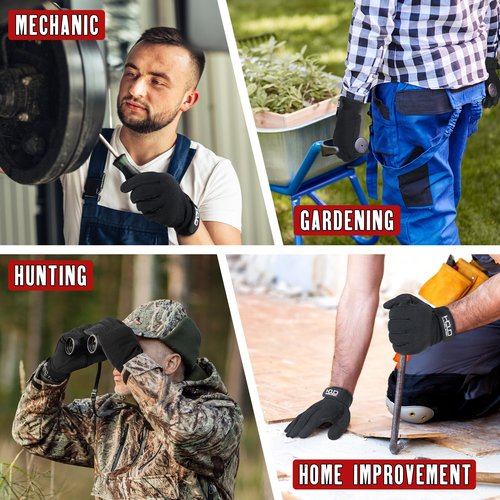 HANDLANDY Mens Work Gloves for Outside, Flexible Utility Working Gloves Touchscreen for construction Outside Yard Gardening (Black- padded, Small (Pack of 1))