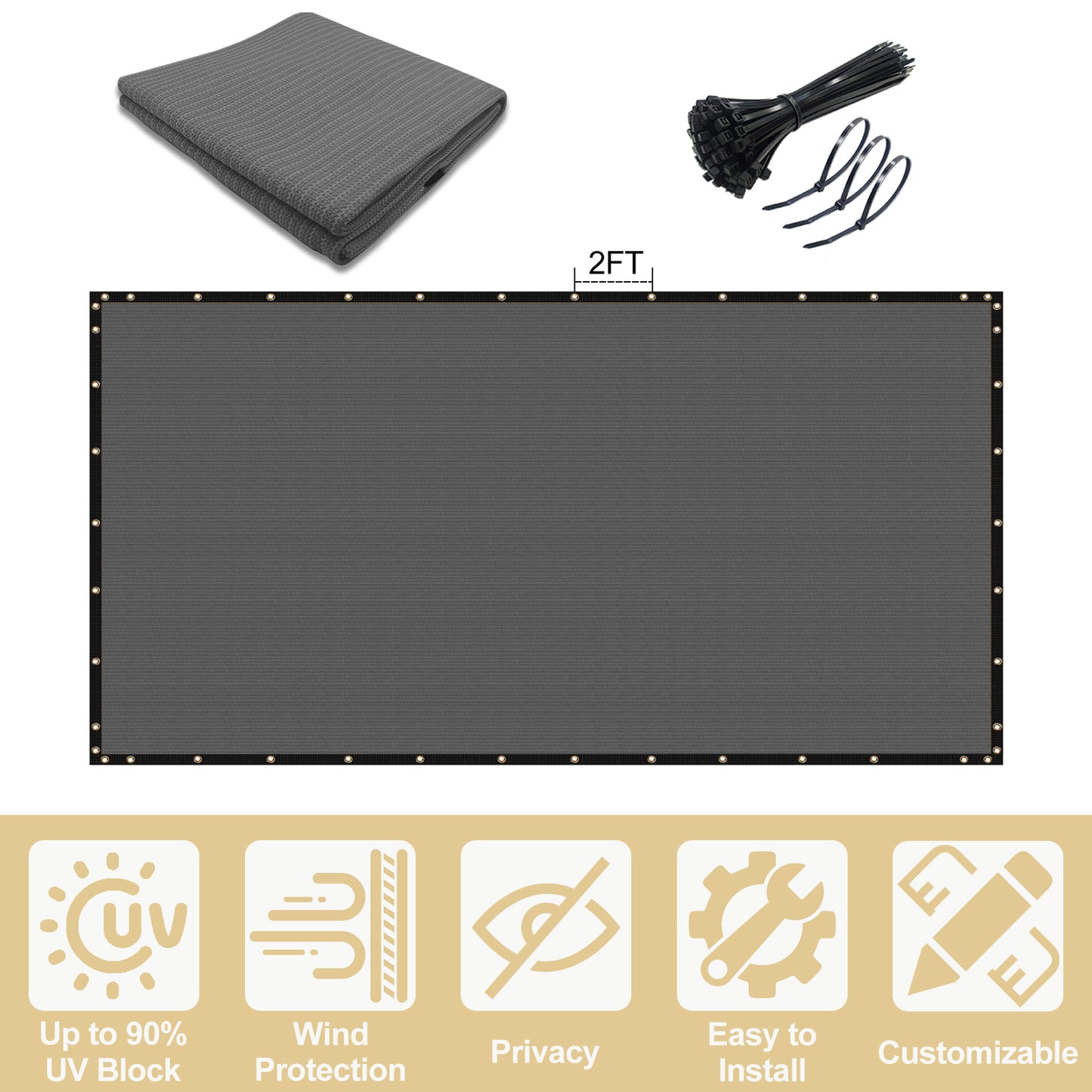 5'X25' Privacy Fence Screen - Dark Green, Grey, Brown HDPE Outdoor Barrier