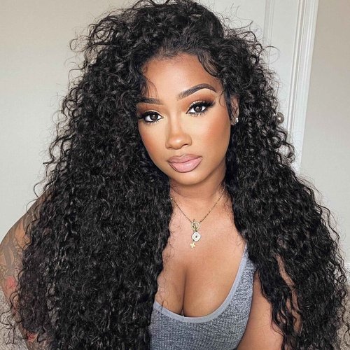 LUVME HAIR Half Wig Human Hair Water Wave Flexi-Fit Invisi Flip Drawstring Wig 200% Density Glueless Wigs 100% Human Hair Natural Black Ready to Go Headband Wig for Women