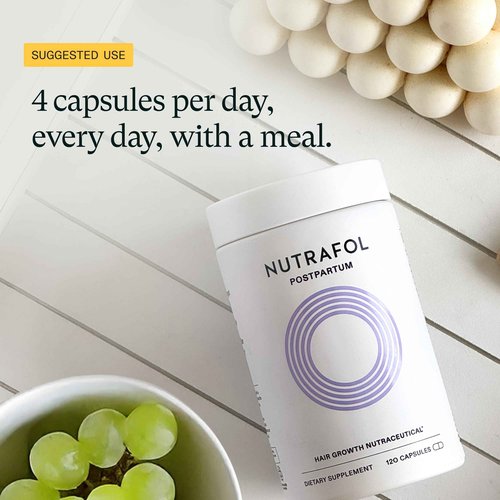 Nutrafol Postpartum Hair Growth Supplements, Clinically Tested for Visibly Thicker Hair and Less Shedding, Breastfeeding-Friendly - 1 Month Supply, 1 Refill Pouch