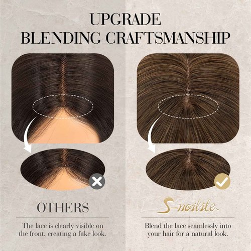 S-noilite Hair Toppers for Women Real Human Hair, 100% Human Hair Toppers with Bangs for Thin Hair, 3.5"*4.7" Handmade Nature-mimicking Scalp Base 12” Natural Brown