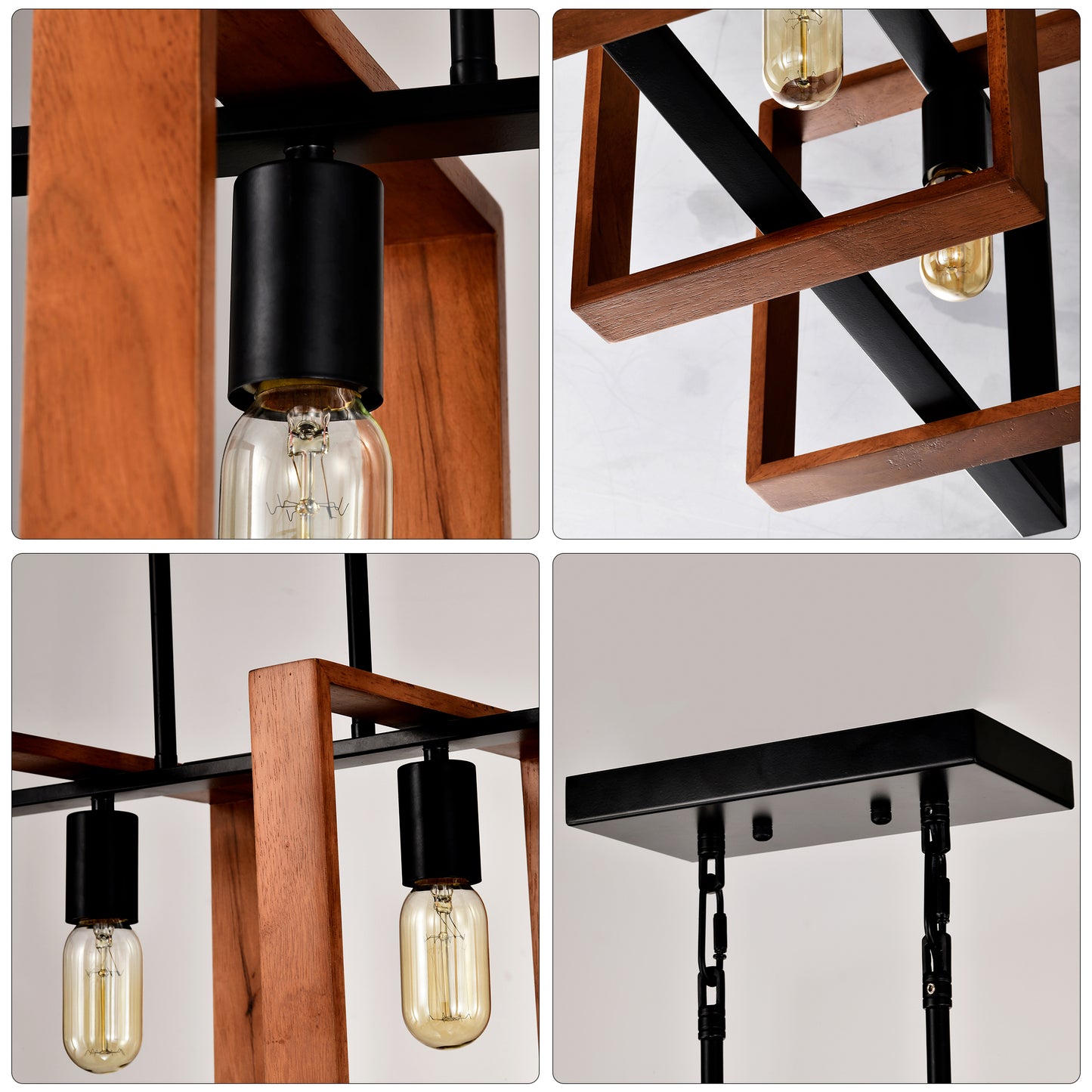 4-Light Farmhouse Pendant Light Fixture with Wooden Finish - Rustic Modern Chandelier for Kitchen & Dining