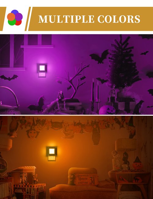 DORESshop Purple Night Light [2 Pack], Night Lights Plug Into Wall, Night Light Dusk to Dawn Sensor, LED NightLight Adjustable Brightness, Bedroom, Bathroom, Hallway, Stairs, Halloween, Party