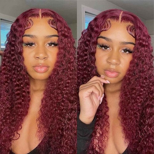 Jasperel Burgundy Deep Wave Lace Front Wigs Human Hair Glueless 22 Inch 99J 13x4 Hd Lace Frontal Wigs Human Hair for Black Women Wet and Wavy Wig Wine Red Colored