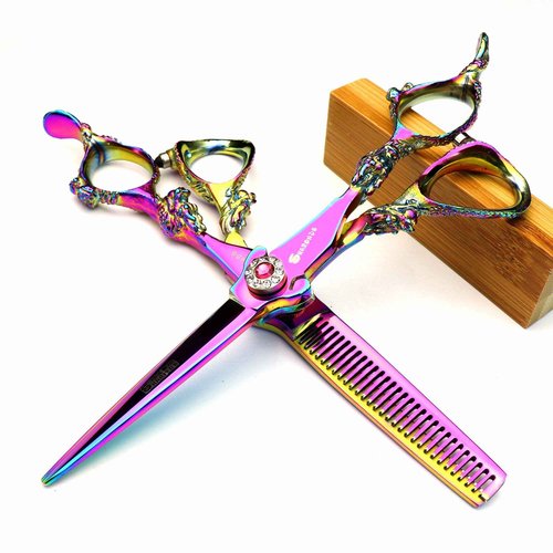 5.5/6 /7 Inch Purple Dragon Knight Professional Japanese Hair Scissors Barber Scissors Set (5.5 inch 2pc)
