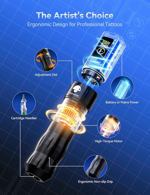 Phomemo Tattoo Gun Kit, Wireless Tattoo machine Kit for Beginners Complete Set, Tattoo Pen with 20 Tattoo Cartridge Needles, Tattoo Practice Kit with 1 Batteries