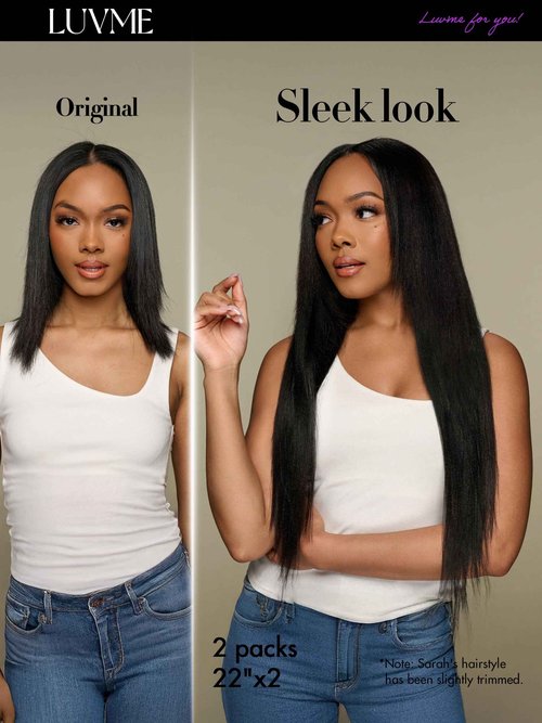 LUVME Yaki Straight Seamless 110g 7Pcs Clip in Hair Extensions Full Max with 18inch Remy Human Hair Extensions, Natural Black 100% Real Soft Hair