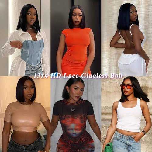 KULYMUWIG Bob Wigs Human Hair 13x4 HD Transparent Lace Front Wigs for Black Women Glueless Straight Bob Wigs 180% Density Frontal Human Hair Bob Pre Plucked Pre Cut Natural Hairline 16 Inch