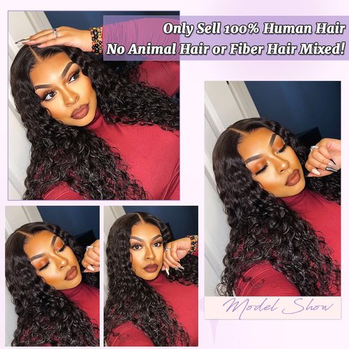 DSEKCAIN Water Wave HD Frontal 13x6 Lace Frontal HD Lace Water Wave Human Hair Transparent Closure 100% Raw Virgin Human Hair Free Part Natural Black Color 16 Inch