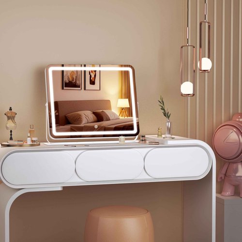 MINISO Vanity Mirror with Lights, 20" x 16" LED Makeup Mirror, Light & Brightness Adjustment, Smart Sensor, 360°Rotation, Aluminum Alloy Metal White Frame, with 10X Magnifying Glass
