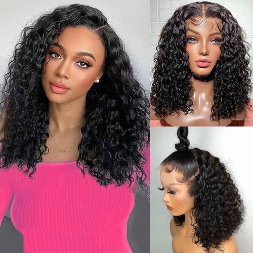 Bob Lace Front Wigs 16 Inch Human Hair Bob Wig Glueless 210 Density HD Deep Wave Lace Front Wigs Pre Plucked With Baby Hair Short Curly Human Hair Wig For Black Women