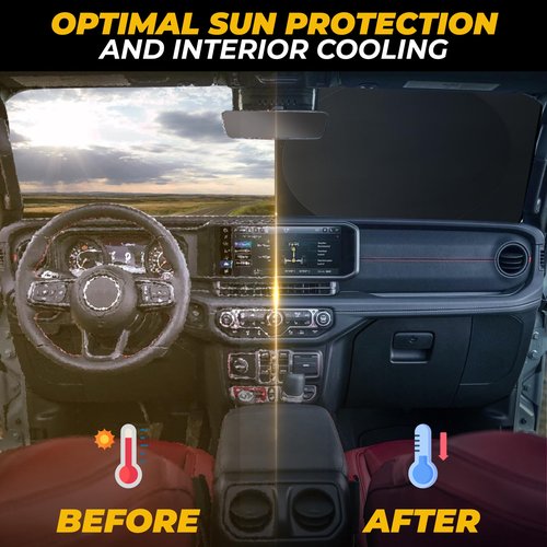 Autovir Jeep Windshield Sunshade | Protects Sun Visor from UV and Heat Protection | Fits for Wrangler, Gladiator, and Rubicon Models | Keeps Your Car Cool and Comfort | X-Small (60" x 21")