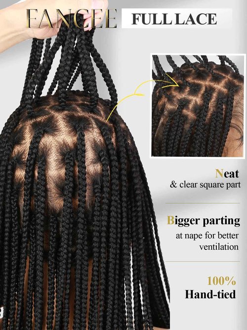 FANCEE Full Lace Braided Wig for Black Women 34 Inch Pre Plucked Knotless Squrare Part Box Braid Twist Locs Wig with Baby Hair