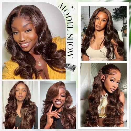 Kesenmu Chocolate Brown Lace Front Wig Human Hair - 13x6 HD Body Wave Brown Lace Front Wigs Pre Plucked with Baby Hair, 180% Density Glueless Colored Brown Frontal Wigs 22 inch
