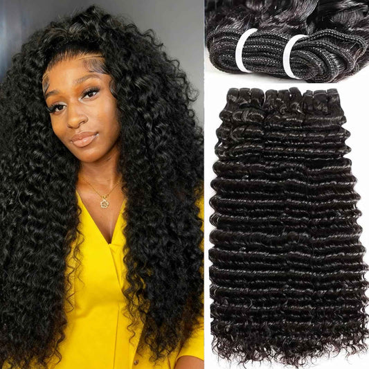 Human Hair Bundles 18 20 22 Inch Deep Wave Bundle 12A Brazilian 100% Unprocessed Virgin Human Hair 3 Bundles Deep Curly Wet and Wavy Human Hair Quick Weave Extensions for Women Natural Black