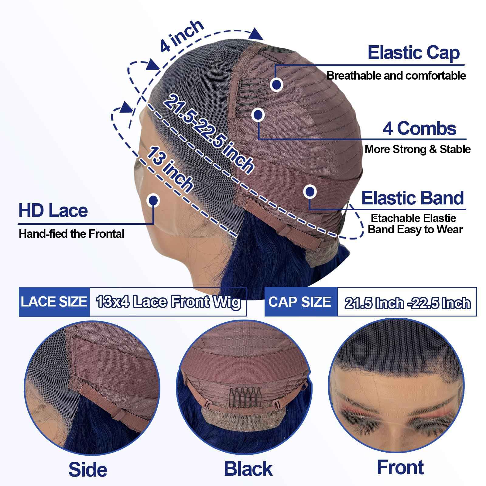 26 Inch Blue Lace Front Wigs Human Hair Body Wave 13x4 HD Transparent Lace Frontal Blue Wig Human Hair Pre Plucked 180% Density Dark Blue Colored Glueless Wigs for Black Women