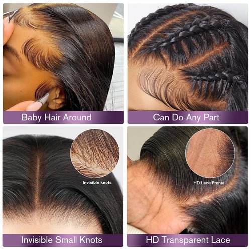 VNFM 26 Inch 13x6 Body Wave Lace Front Wigs Human Hair 180 Density HD Lace Frontal Wigs Human Hair Pre Plucked Human hair Wig for Women Natural Black