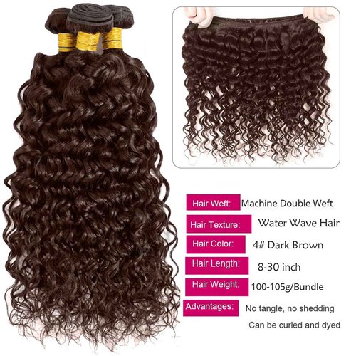 Fabimiya 26 28 30 Inch Human Hair Bundles Brown 4# Water Wave Bundles Human Hair Unprocessed Soft Sewn In Hair with Double Weft for Black Women