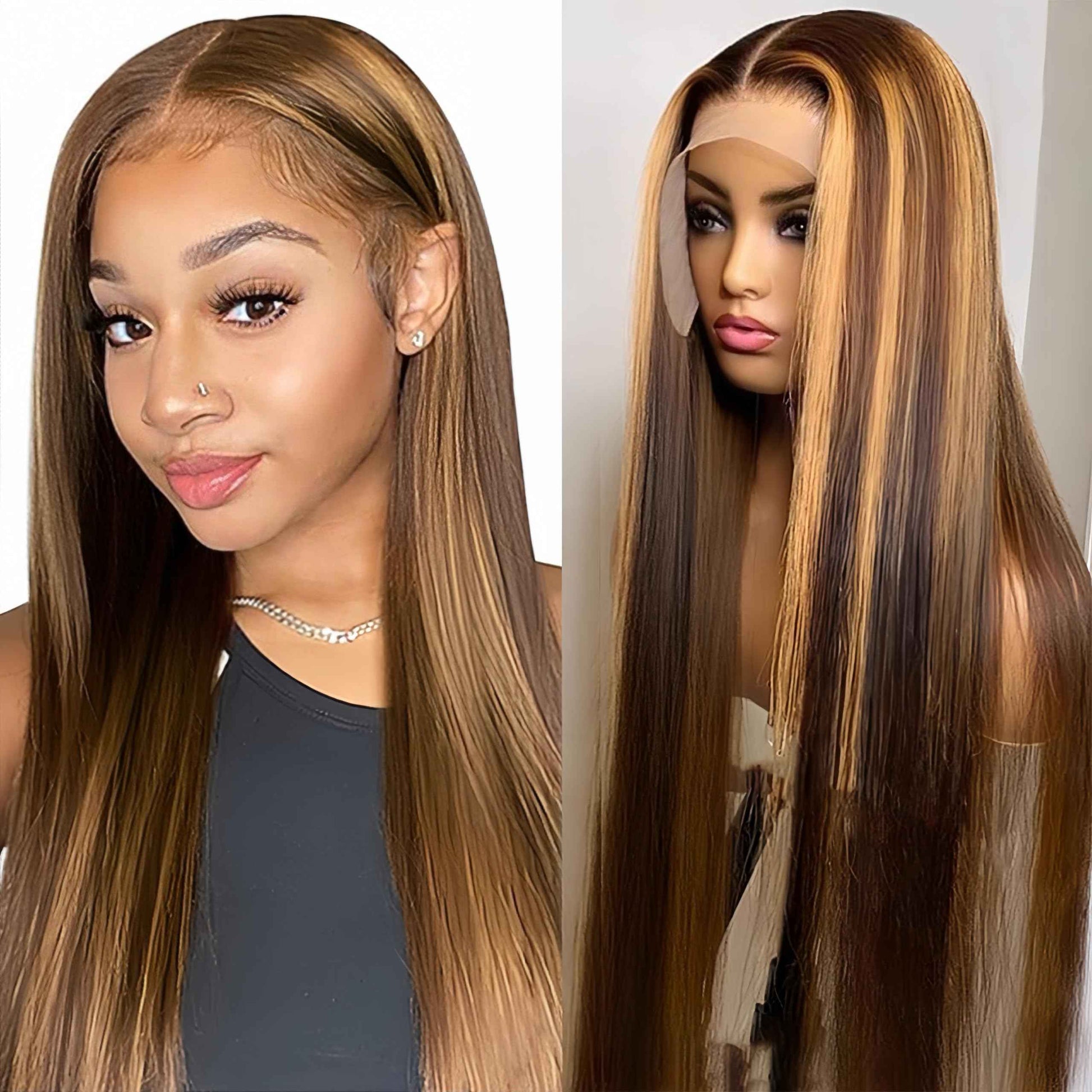 Honey Blonde Ombre Lace Front Wig Human Hair 4/27 Colored Body Wave 13x6 HD Lace Front Wigs Human Hair Pre Plucked with Baby Hair Frontal Wigs for Women 180% Density 22 Inch